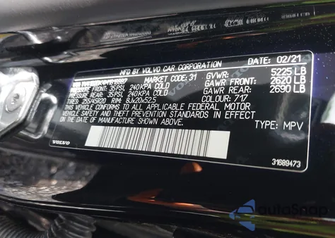 2021 Volvo Xc60 T5 Momentum z USA, uszkodzony, nr VIN YV4102DK4M1818887